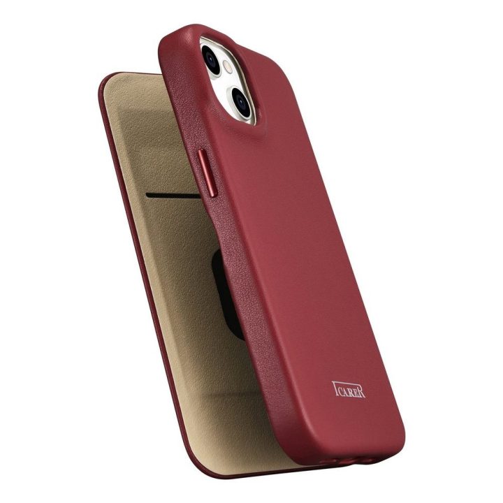 iCarer CE Premium Leather Folio dėklas iPhone 14 Plus , magnetinis atlenkiamas odinis dėklas MagSafe , raudonas (WMI14220715-RD)