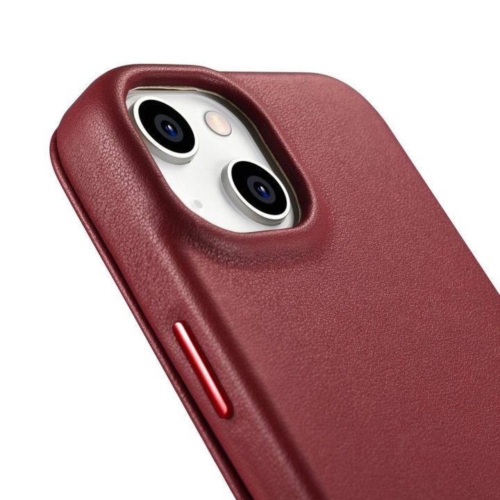 iCarer CE Premium Leather Folio dėklas iPhone 14 Plus , magnetinis atlenkiamas odinis dėklas MagSafe , raudonas (WMI14220715-RD)