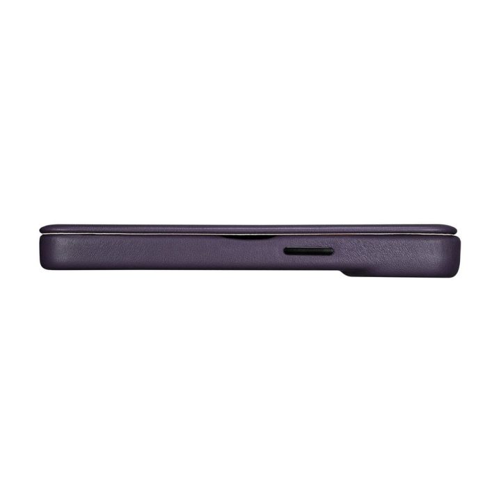 iCarer CE Premium odinis dėklas iPhone 14 Plus su magnetiniu atlenkiamuoju odiniu dėklu Folio , MagSafe , tamsiai violetinės spa
