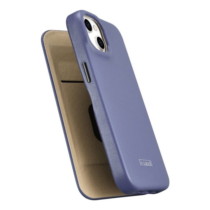 iCarer CE Premium odinis iPhone 14 Plus dėklas su magnetiniu atlenkiamu odiniu Folio dėklu MagSafe Light Purple (WMI14220715-LP)