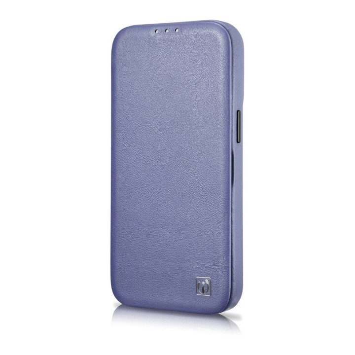 iCarer CE Premium odinis iPhone 14 Plus dėklas su magnetiniu atlenkiamu odiniu Folio dėklu MagSafe Light Purple (WMI14220715-LP)