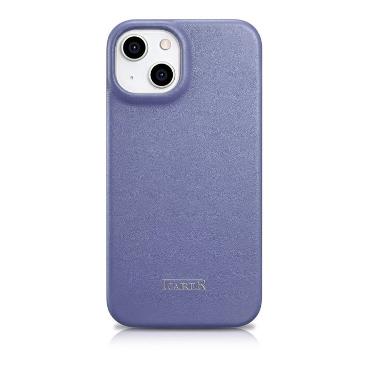 iCarer CE Premium odinis iPhone 14 Plus dėklas su magnetiniu atlenkiamu odiniu Folio dėklu MagSafe Light Purple (WMI14220715-LP)
