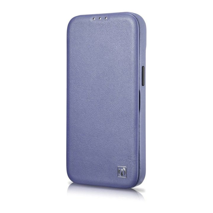 iCarer CE Premium odinis iPhone 14 Plus dėklas su magnetiniu atlenkiamu odiniu Folio dėklu MagSafe Light Purple (WMI14220715-LP)