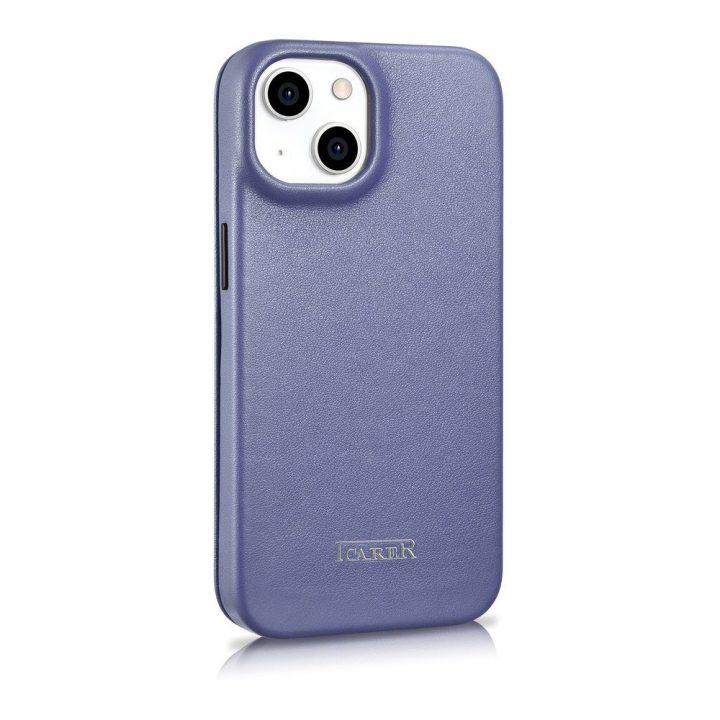 iCarer CE Premium odinis iPhone 14 Plus dėklas su magnetiniu atlenkiamu odiniu Folio dėklu MagSafe Light Purple (WMI14220715-LP)