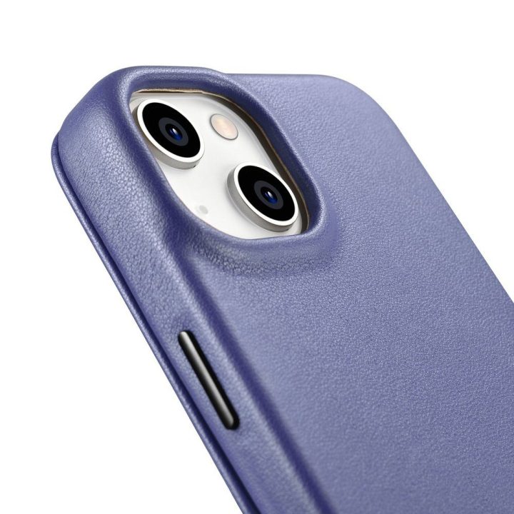 iCarer CE Premium odinis iPhone 14 Plus dėklas su magnetiniu atlenkiamu odiniu Folio dėklu MagSafe Light Purple (WMI14220715-LP)