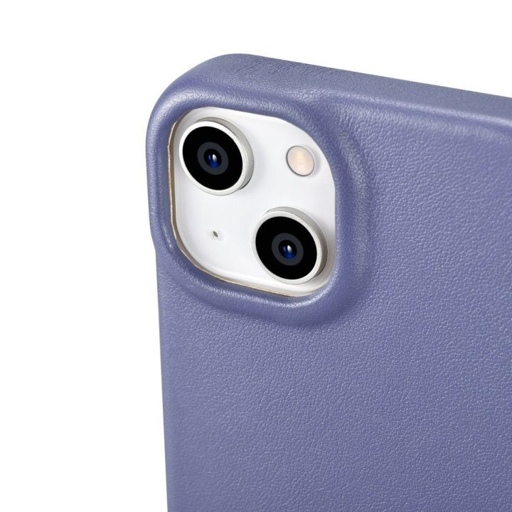 iCarer CE Premium odinis iPhone 14 Plus dėklas su magnetiniu atlenkiamu odiniu Folio dėklu MagSafe Light Purple (WMI14220715-LP)