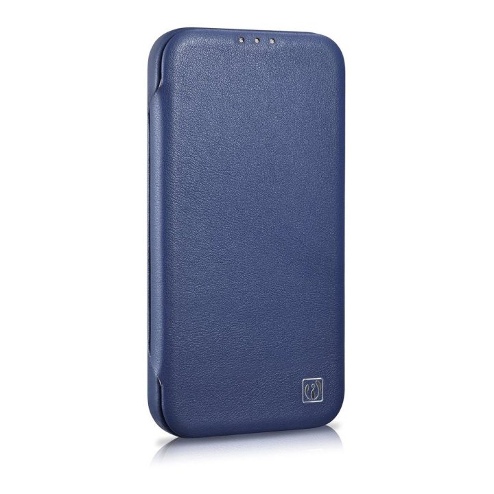 iCarer CE Premium Leather Folio dėklas iPhone 14 Plus , magnetinis atlenkiamas odinis dėklas MagSafe , mėlynas (WMI14220715-BU)