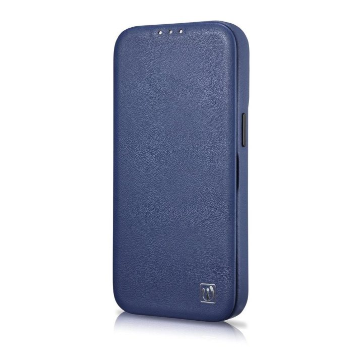 iCarer CE Premium Leather Folio dėklas iPhone 14 Plus , magnetinis atlenkiamas odinis dėklas MagSafe , mėlynas (WMI14220715-BU)