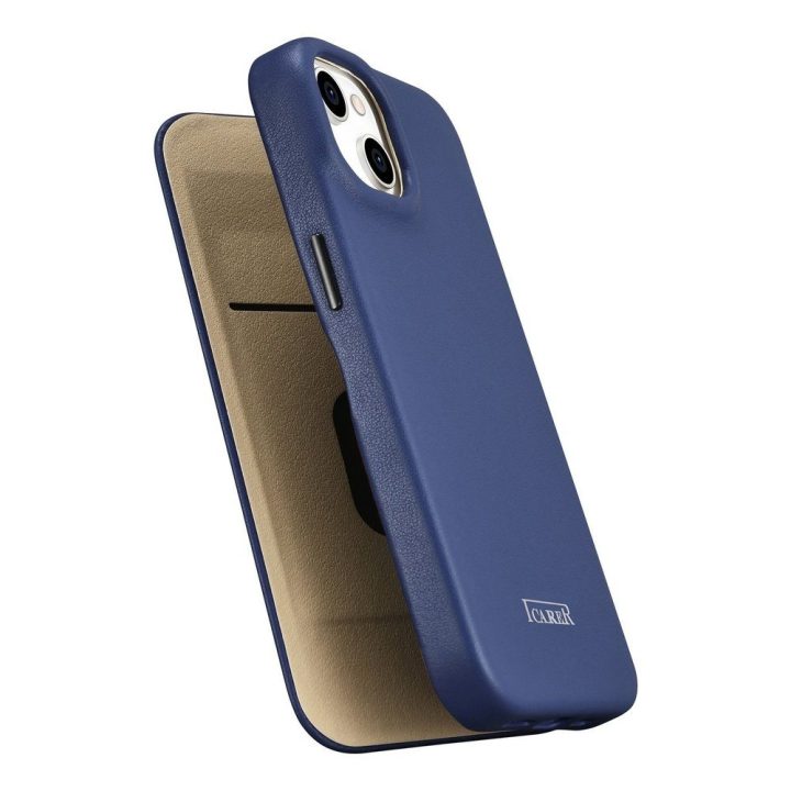 iCarer CE Premium Leather Folio dėklas iPhone 14 Plus , magnetinis atlenkiamas odinis dėklas MagSafe , mėlynas (WMI14220715-BU)