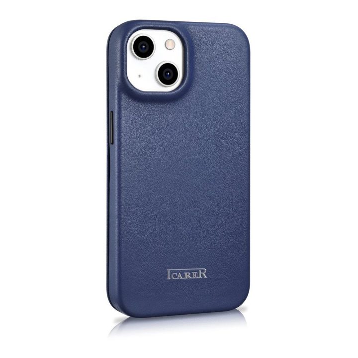 iCarer CE Premium Leather Folio dėklas iPhone 14 Plus , magnetinis atlenkiamas odinis dėklas MagSafe , mėlynas (WMI14220715-BU)