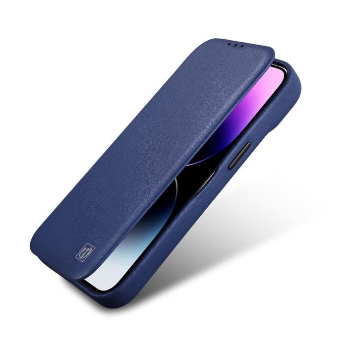 iCarer CE Premium Leather Folio dėklas iPhone 14 Plus , magnetinis atlenkiamas odinis dėklas MagSafe , mėlynas (WMI14220715-BU)