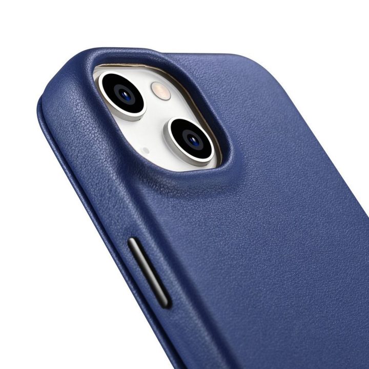 iCarer CE Premium Leather Folio dėklas iPhone 14 Plus , magnetinis atlenkiamas odinis dėklas MagSafe , mėlynas (WMI14220715-BU)