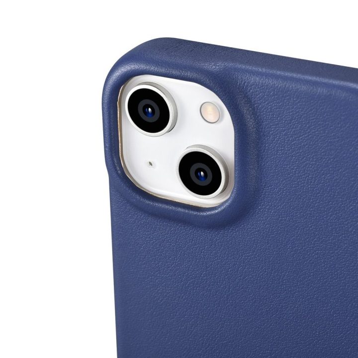 iCarer CE Premium Leather Folio dėklas iPhone 14 Plus , magnetinis atlenkiamas odinis dėklas MagSafe , mėlynas (WMI14220715-BU)