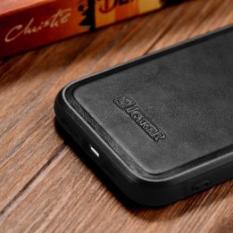 iCarer Leather Oil Wax dėklas iš natūralios odos, skirtas iPhone 14 Plus , juodas (WMI14220719-BK)