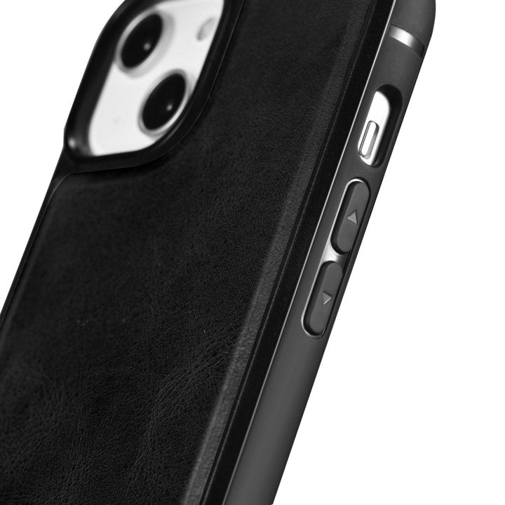 iCarer Leather Oil Wax dėklas iš natūralios odos, skirtas iPhone 14 Plus , juodas (WMI14220719-BK)