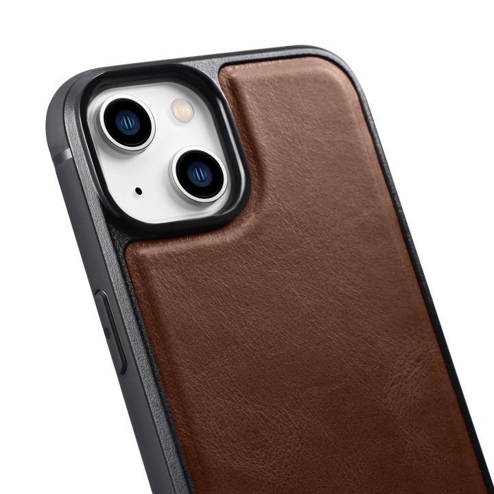 iCarer Leather Oil Wax natūralios odos dėklas iPhone 14 Plus (suderinamas su MagSafe ), rudas (WMI14220719-BN)