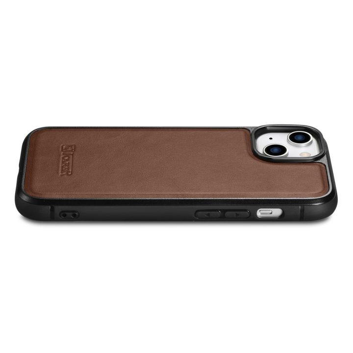 iCarer Leather Oil Wax natūralios odos dėklas iPhone 14 Plus (suderinamas su MagSafe ), rudas (WMI14220719-BN)