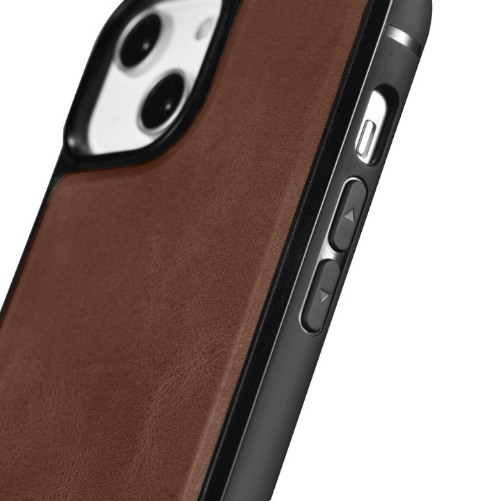 iCarer Leather Oil Wax natūralios odos dėklas iPhone 14 Plus (suderinamas su MagSafe ), rudas (WMI14220719-BN)
