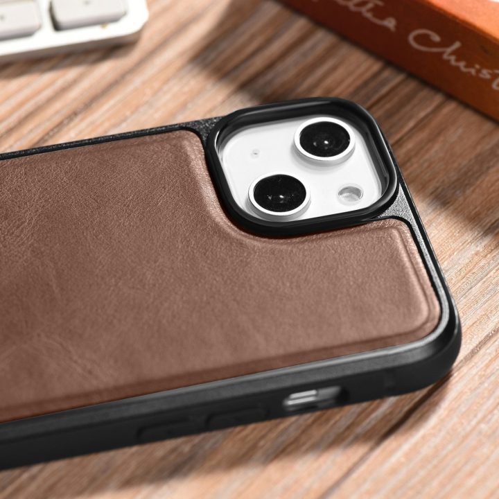 iCarer Leather Oil Wax natūralios odos dėklas iPhone 14 Plus (suderinamas su MagSafe ), rudas (WMI14220719-BN)