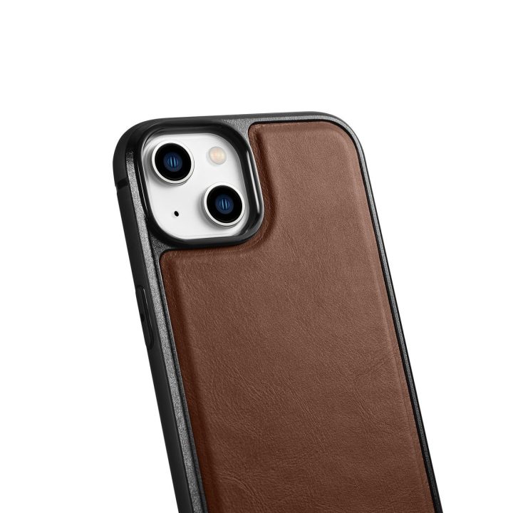 iCarer Leather Oil Wax natūralios odos dėklas iPhone 14 Plus (suderinamas su MagSafe ), rudas (WMI14220719-BN)