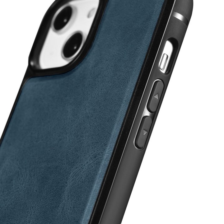 iCarer Leather Oil Wax dėklas iš natūralios odos iPhone 14 Plus, mėlynas (WMI14220719-BU)