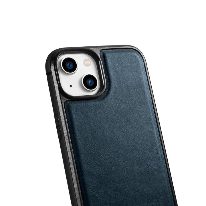 iCarer Leather Oil Wax dėklas iš natūralios odos iPhone 14 Plus, mėlynas (WMI14220719-BU)