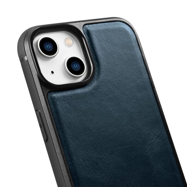 iCarer Leather Oil Wax dėklas iš natūralios odos iPhone 14 Plus, mėlynas (WMI14220719-BU)