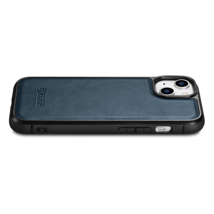 iCarer Leather Oil Wax dėklas iš natūralios odos iPhone 14 Plus, mėlynas (WMI14220719-BU)