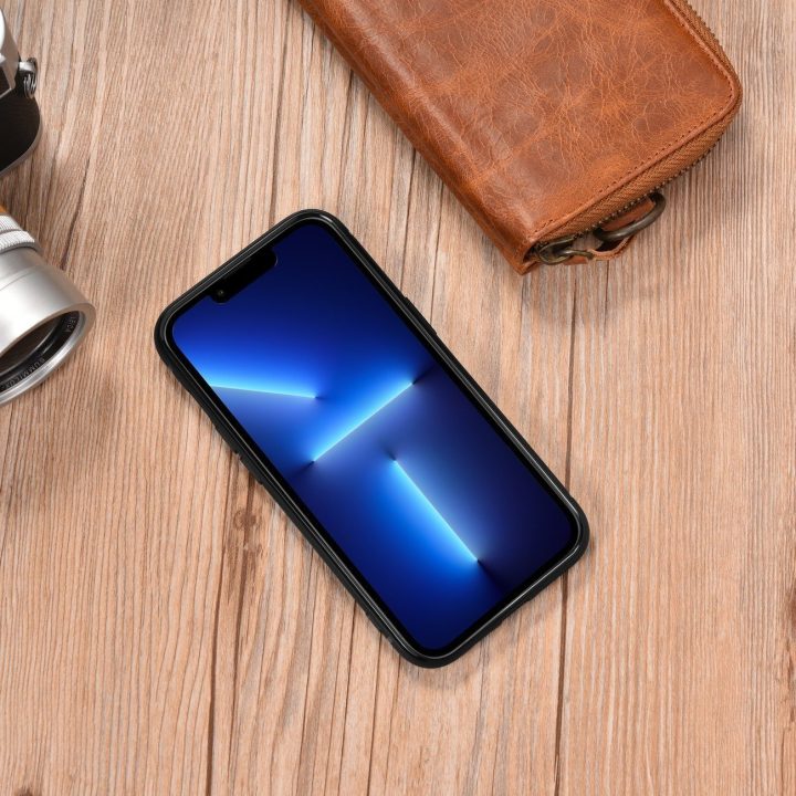 iCarer Leather Oil Wax dėklas iš natūralios odos iPhone 14 Plus, mėlynas (WMI14220719-BU)