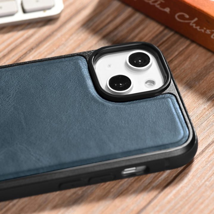 iCarer Leather Oil Wax dėklas iš natūralios odos iPhone 14 Plus, mėlynas (WMI14220719-BU)