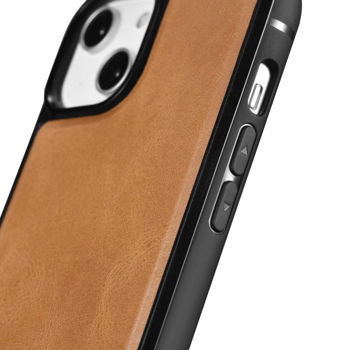 iCarer Leather Oil Wax dėklas iš natūralios odos, skirtas iPhone 14 Plus, rudas (WMI14220719-TN)