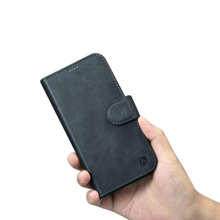 iCarer Oil Wax piniginės dėklas 2in1 iPhone 14 Pro su apsauga nuo RFID, odinis flip dėklas mėlynas (WMI14220722-BU)