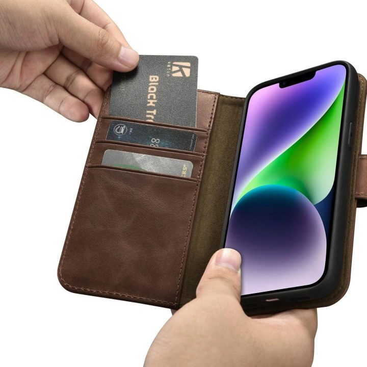 iCarer Oil Wax piniginės dėklas 2in1 dangtelis iPhone 14 Plus Anti BN)