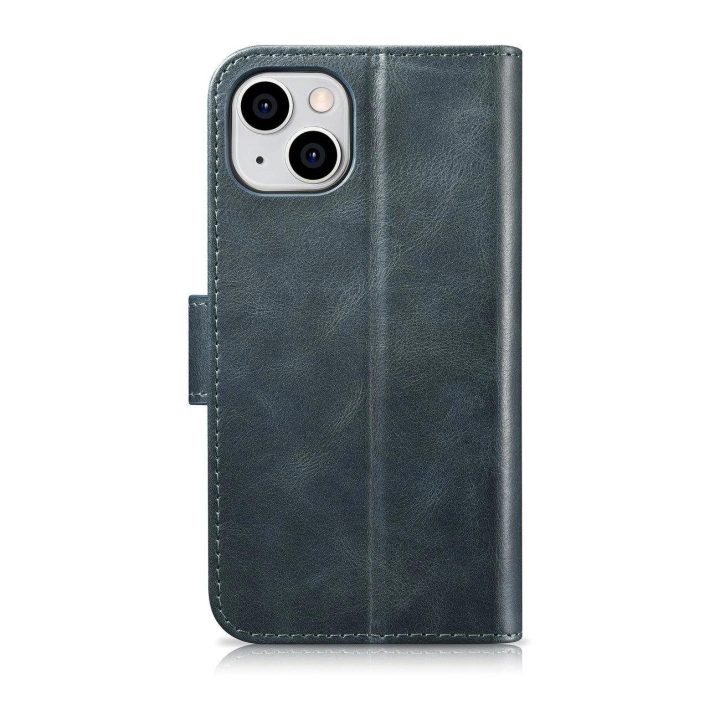 iCarer Oil Wax piniginės dėklas iPhone 14 Plus 2in1 dangtelis iPhone 14 Plus , apsaugotas nuo RFID, odinis flip dėklas, mėlynas