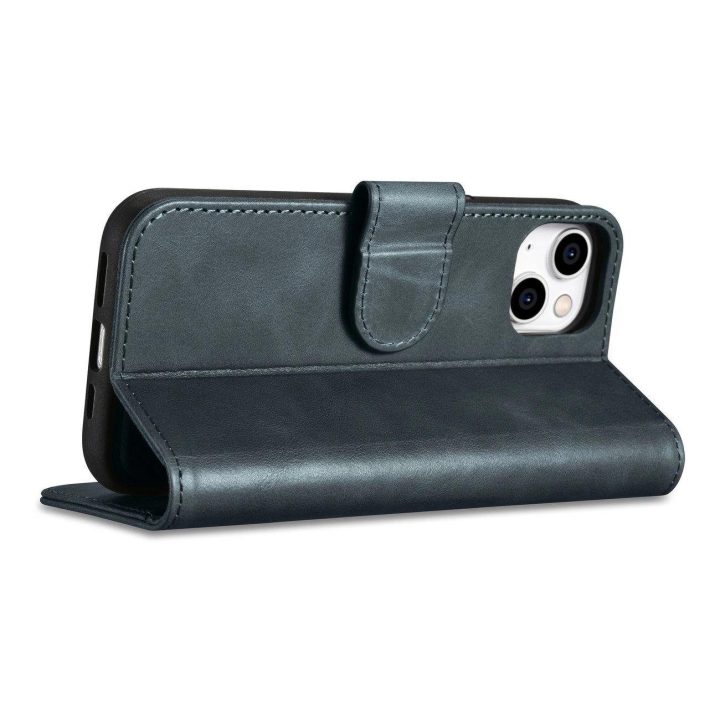 iCarer Oil Wax piniginės dėklas iPhone 14 Plus 2in1 dangtelis iPhone 14 Plus , apsaugotas nuo RFID, odinis flip dėklas, mėlynas