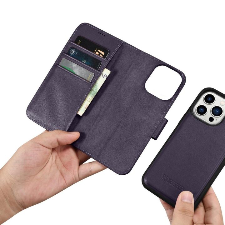 iCarer piniginės dėklas 2in1 iPhone 14 Pro dangtelis Anti DP)