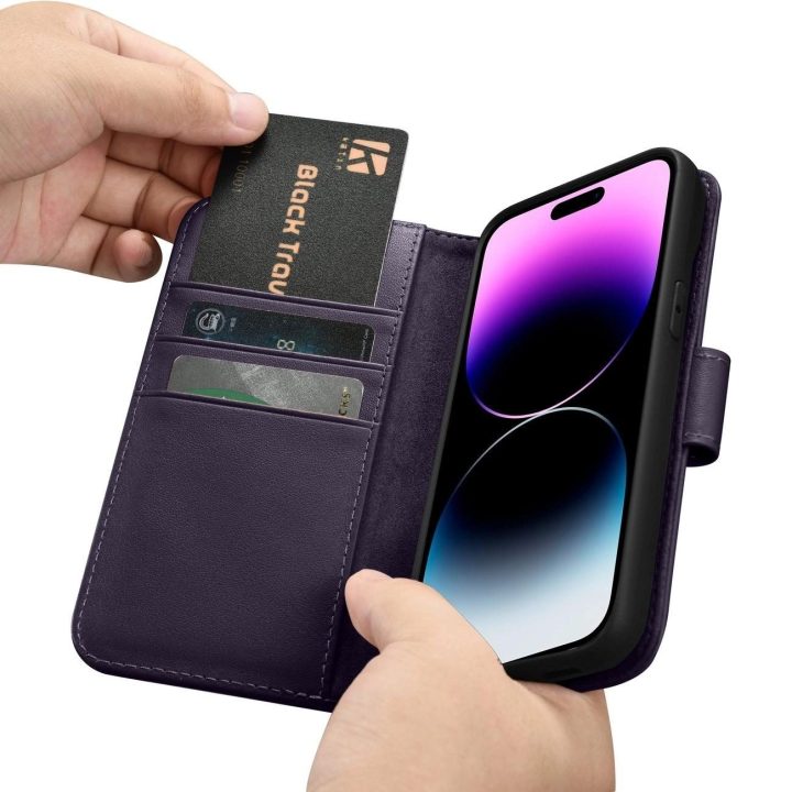 iCarer piniginės dėklas 2in1 iPhone 14 Pro dangtelis Anti DP)