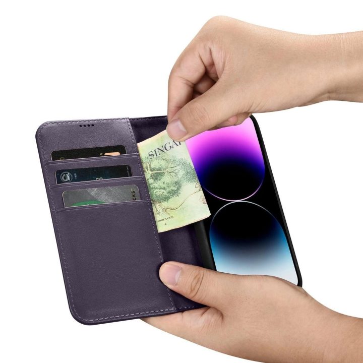 iCarer piniginės dėklas 2in1 iPhone 14 Pro dangtelis Anti DP)