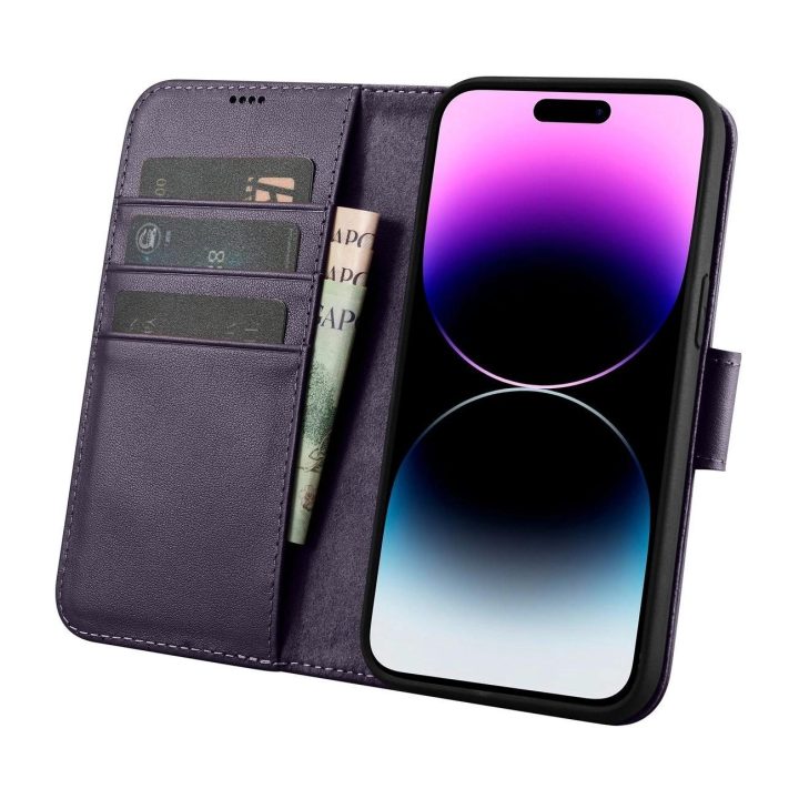 iCarer piniginės dėklas 2in1 iPhone 14 Pro dangtelis Anti DP)