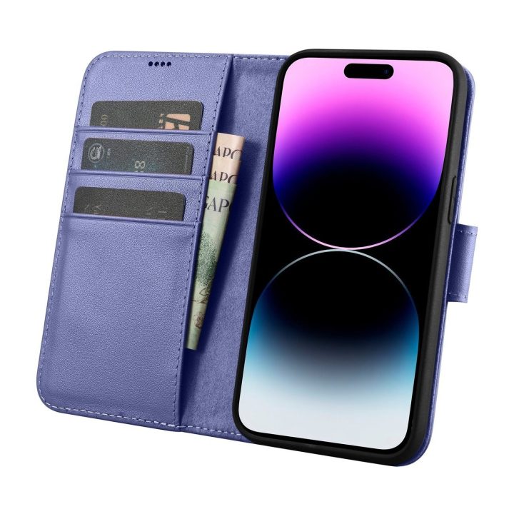 iCarer piniginės dėklas 2in1 iPhone 14 Pro dangtelis Anti LP)