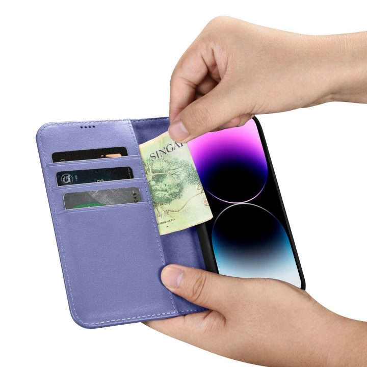 iCarer piniginės dėklas 2in1 iPhone 14 Pro dangtelis Anti LP)