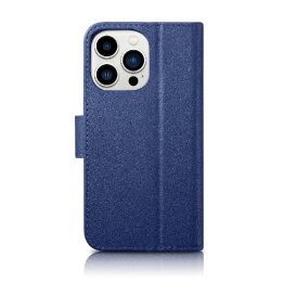 iCarer piniginės dėklas 2in1 iPhone 14 Pro odinis flip dėklas su apsauga nuo RFID, mėlynas (WMI14220726-BU)