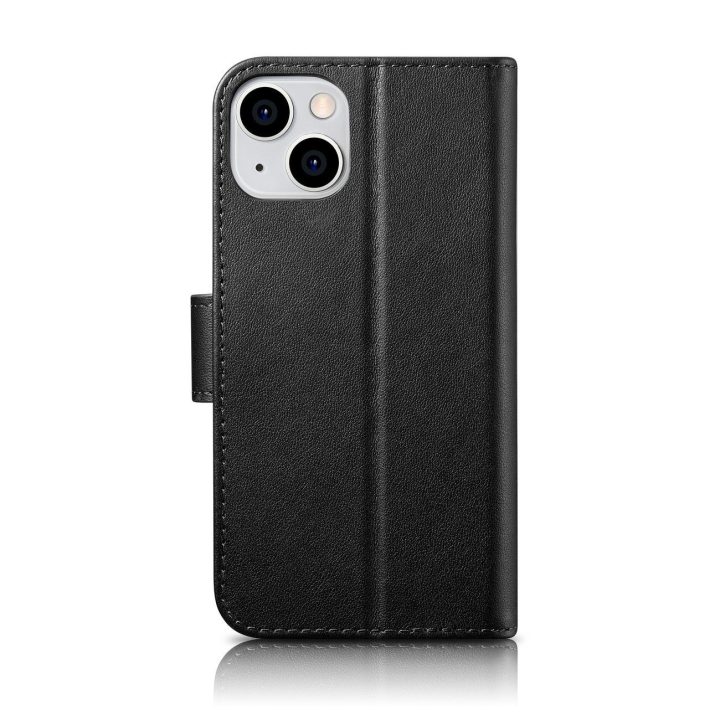 iCarer piniginės dėklas iPhone 14 Plus 2in1 dangtelis iPhone 14 Plus , apsaugotas nuo RFID, odinis flip dėklas, juodas (WMI14220