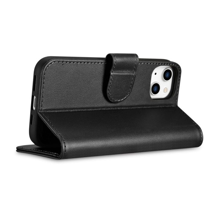 iCarer piniginės dėklas iPhone 14 Plus 2in1 dangtelis iPhone 14 Plus , apsaugotas nuo RFID, odinis flip dėklas, juodas (WMI14220