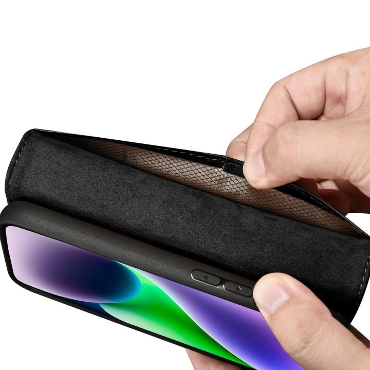 iCarer piniginės dėklas iPhone 14 Plus 2in1 dangtelis iPhone 14 Plus , apsaugotas nuo RFID, odinis flip dėklas, juodas (WMI14220
