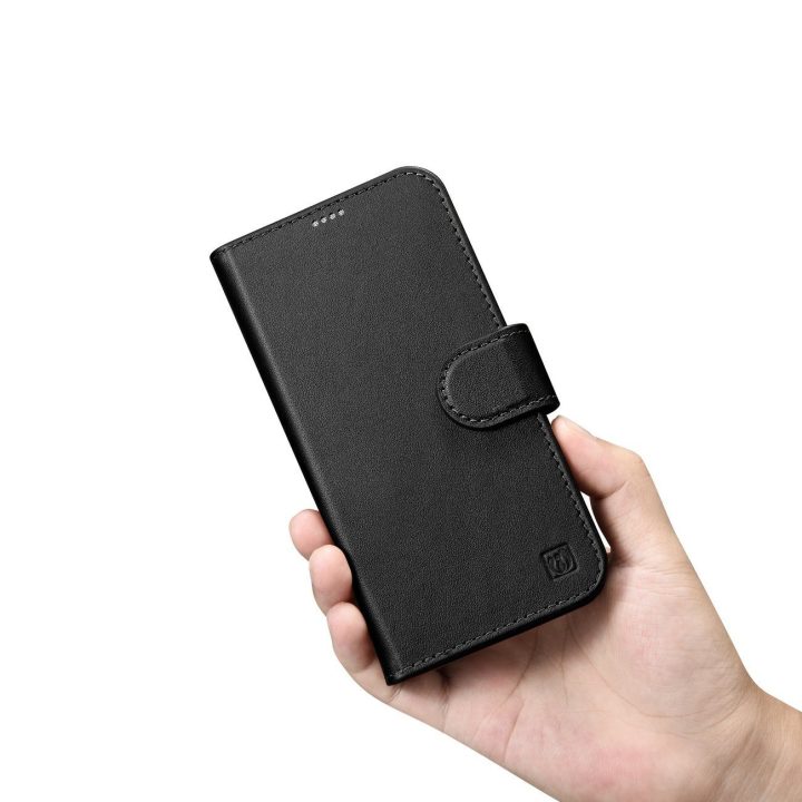 iCarer piniginės dėklas iPhone 14 Plus 2in1 dangtelis iPhone 14 Plus , apsaugotas nuo RFID, odinis flip dėklas, juodas (WMI14220