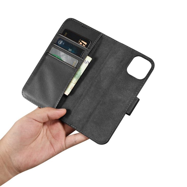 iCarer piniginės dėklas iPhone 14 Plus 2in1 dangtelis iPhone 14 Plus , apsaugotas nuo RFID, odinis flip dėklas, juodas (WMI14220
