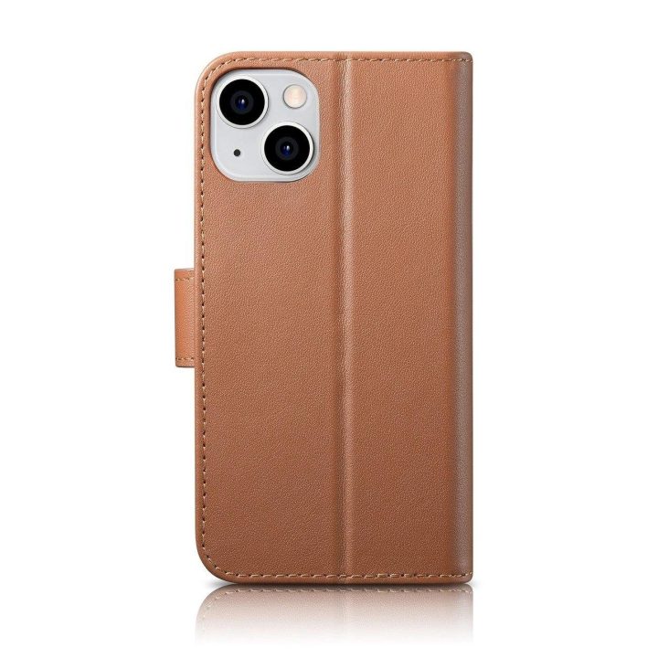 iCarer piniginės dėklas iPhone 14 Plus 2in1 dangtelis iPhone 14 Plus , apsaugotas nuo RFID, odinis flip dėklas, rudos spalvos (W