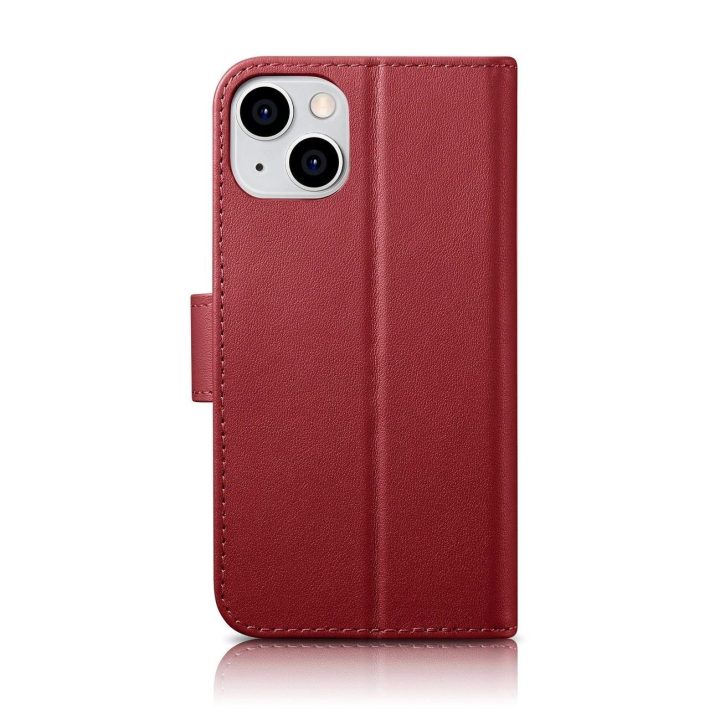 iCarer piniginės dėklas iPhone 14 Plus 2in1 dangtelis iPhone 14 Plus , apsaugotas nuo RFID, odinis flip dangtelis, raudonas (WMI