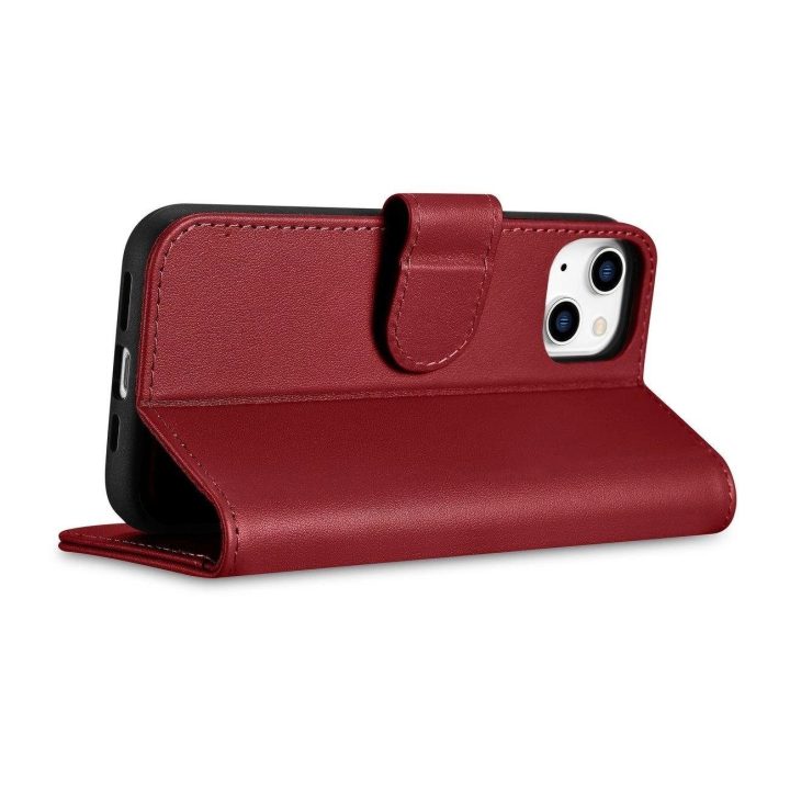 iCarer piniginės dėklas iPhone 14 Plus 2in1 dangtelis iPhone 14 Plus , apsaugotas nuo RFID, odinis flip dangtelis, raudonas (WMI